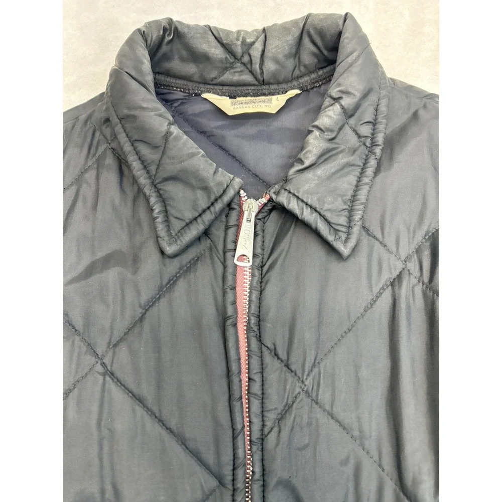 Vintage Don-Jac Quilted Jacket Mens L Black Zip Up Diamond Pattern Workwear